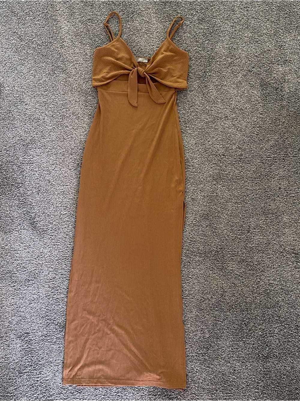 Sleeveless Tie-Front Maxi Dress in Brown